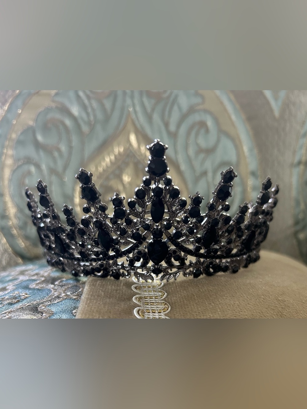 Black Crystal Tiara Crown - Elegant Womens Accessory
